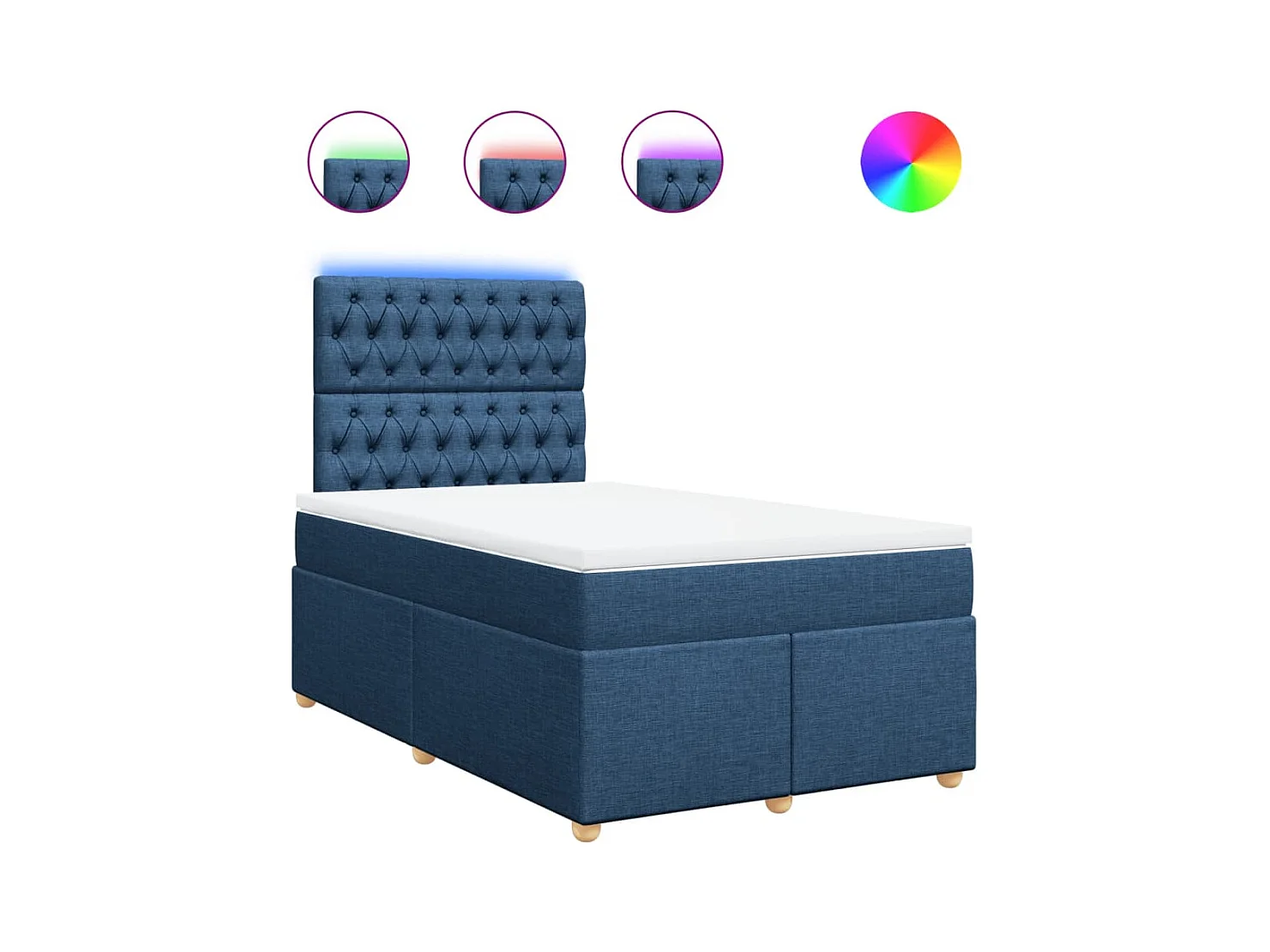 Cama box spring con colchón tela azul 120x190 cm
