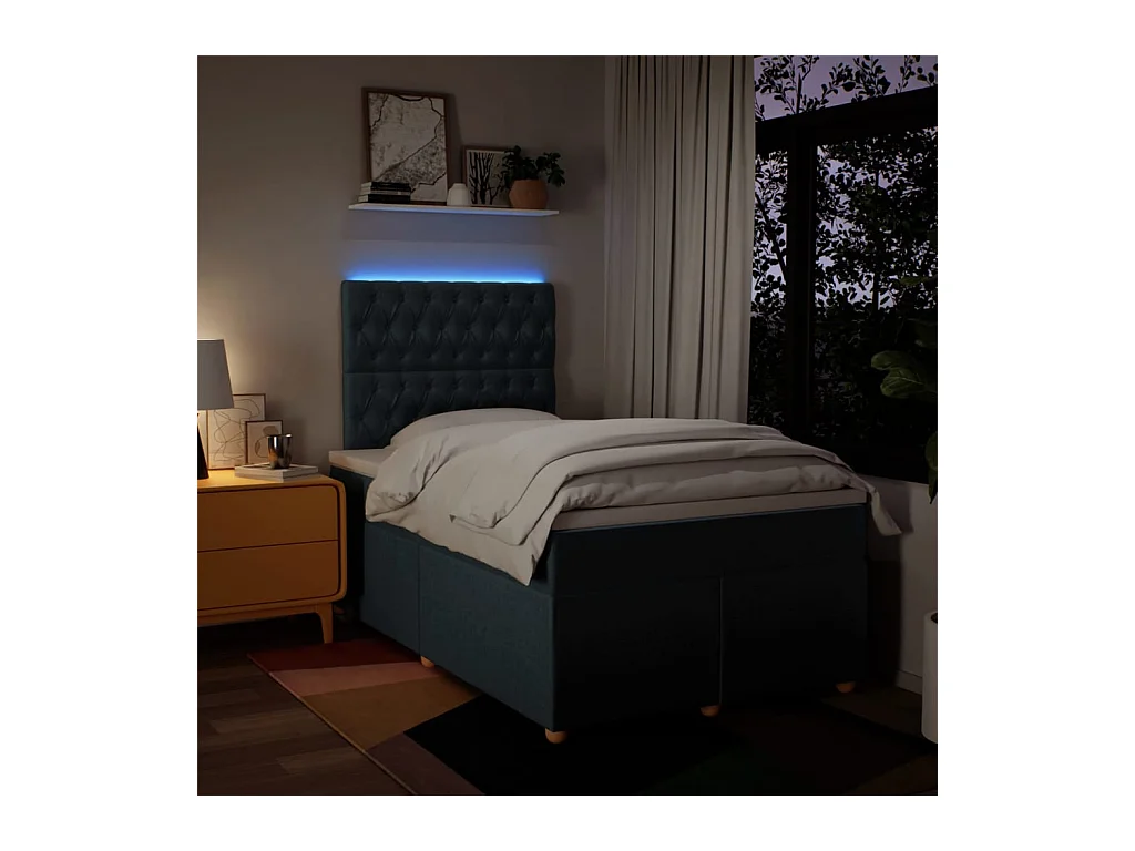 Cama box spring con colchón tela azul 120x190 cm