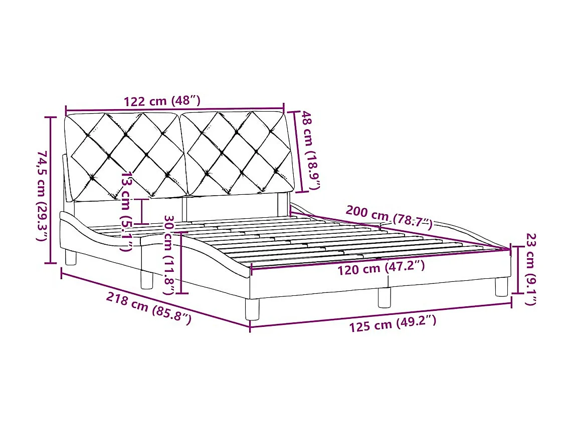 Cadre de lit sans matelas noir 120x200 cm tissu