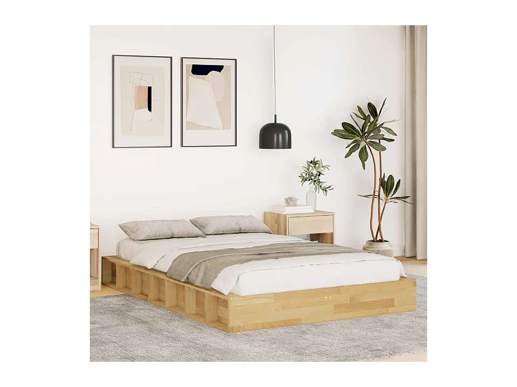 Estructura de cama sin colchón 120x190 cm madera maciza roble