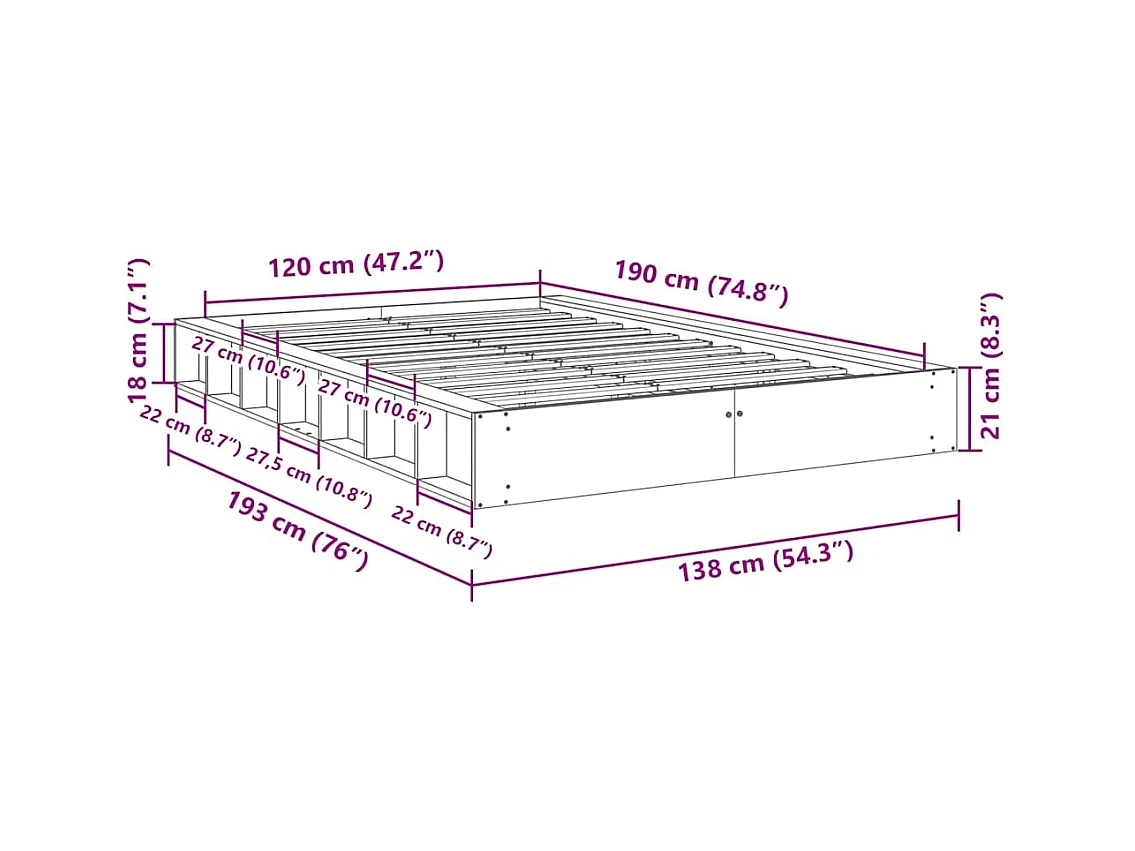 Estructura de cama sin colchón 120x190 cm madera maciza roble
