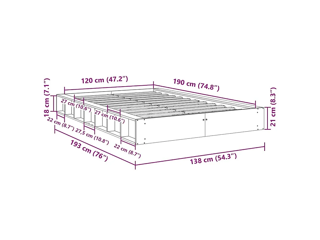 Bedframe zonder matras 120x190 cm massief hout eiken