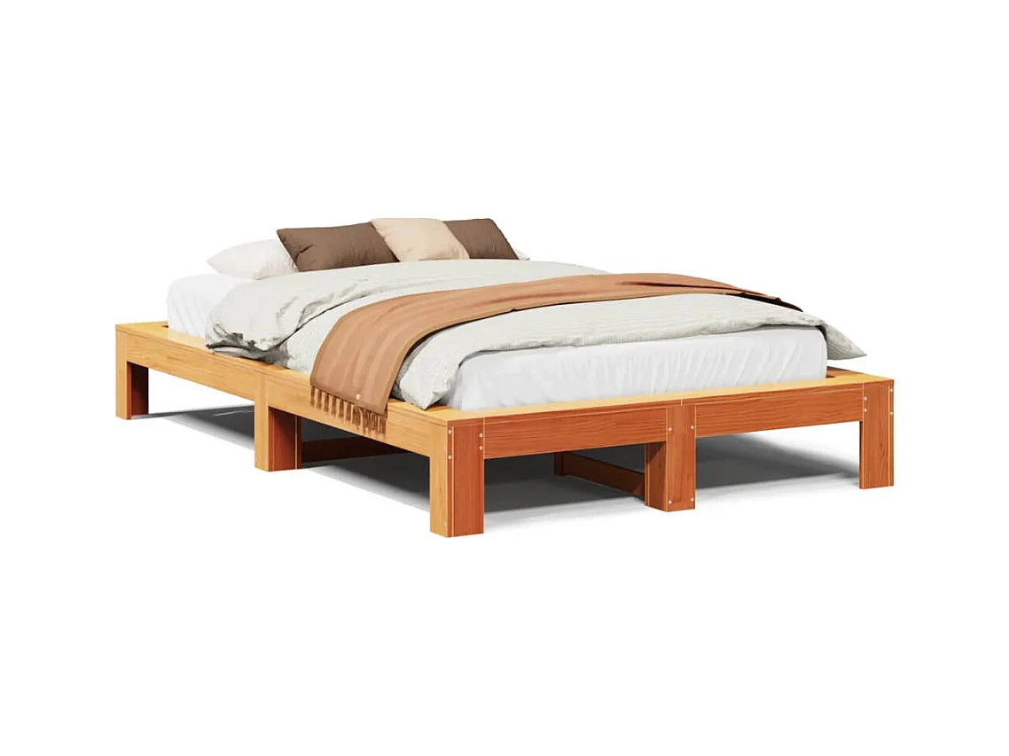 Cadre de lit sans matelas cire marron 120x190cm bois pin massif