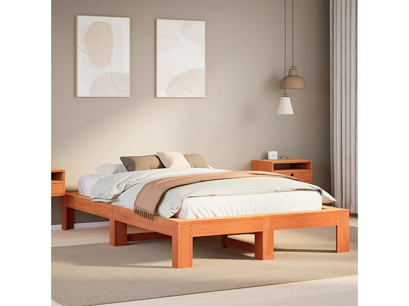 Cadre de lit sans matelas cire marron 120x190cm bois pin massif