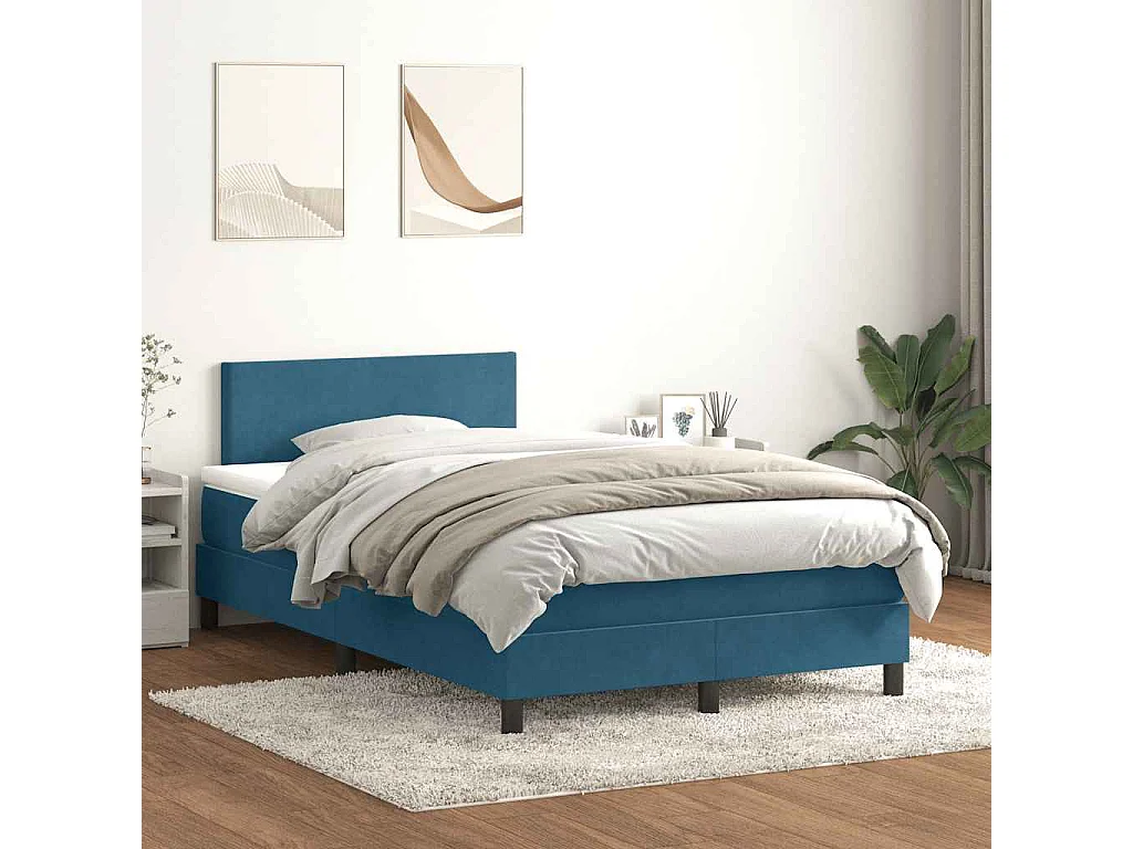 Sommier à lattes de lit et matelas et LED bleu foncé 120x210cm velours