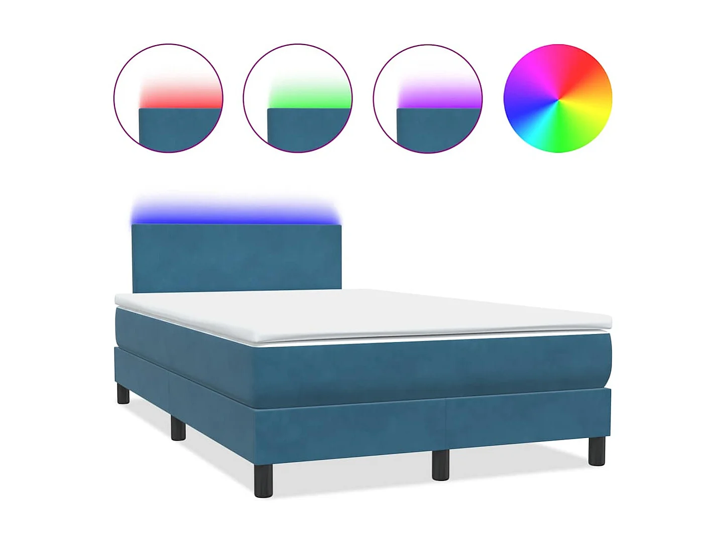 Sommier à lattes de lit et matelas et LED bleu foncé 120x210cm velours