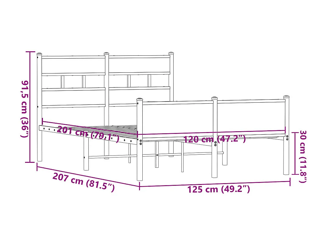 Bettgestell ohne Matratze Braun Eiche 120x200 cm Holzwerkstoff