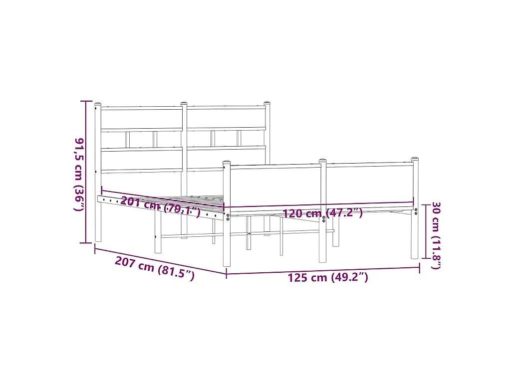 Cadre de lit sans matelas chêne marron 120x200 cm