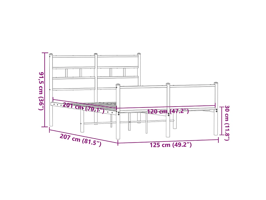 Cadre de lit sans matelas chêne marron 120x200 cm