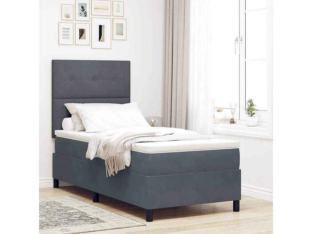 Letto a molle con testiera Grigio scuro 100 x 200 cm Velluto