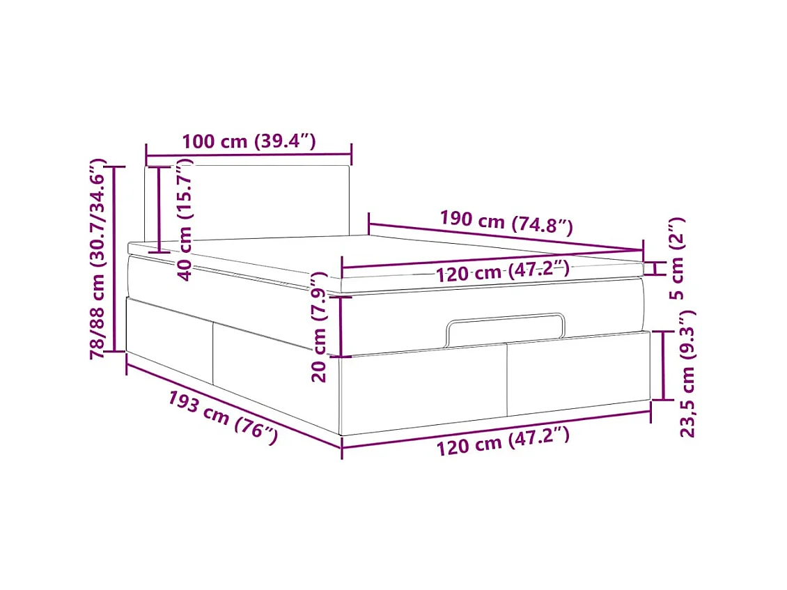 Ottoman-Bett mit Matratze Taupe 120x190 cm Stoff