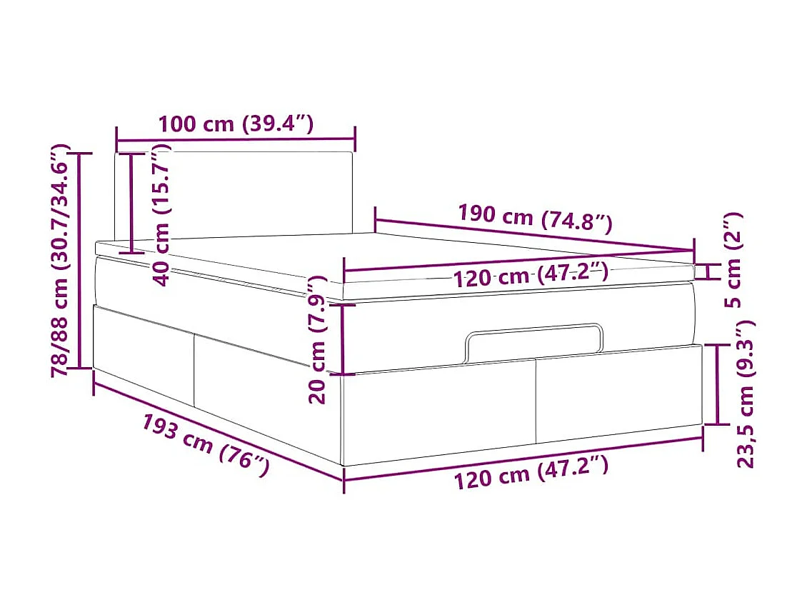 Ottoman-Bett mit Matratze Taupe 120x190 cm Stoff