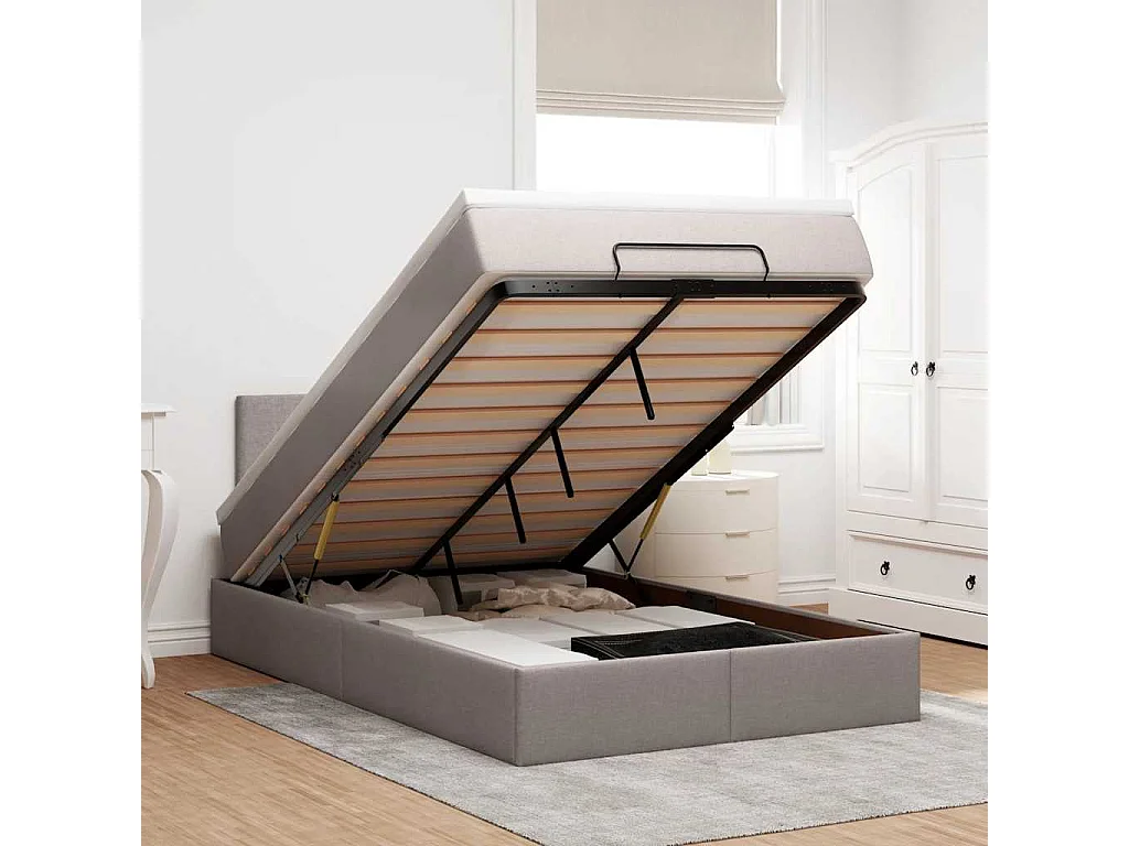 Struttura Letto Pouf con Materasso Tortora 120x190 cm Tessuto