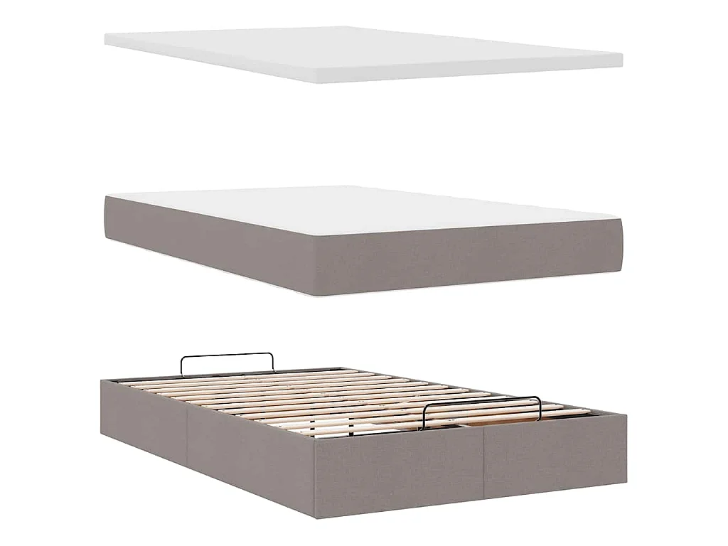 Struttura Letto Pouf con Materasso Tortora 120x190 cm Tessuto