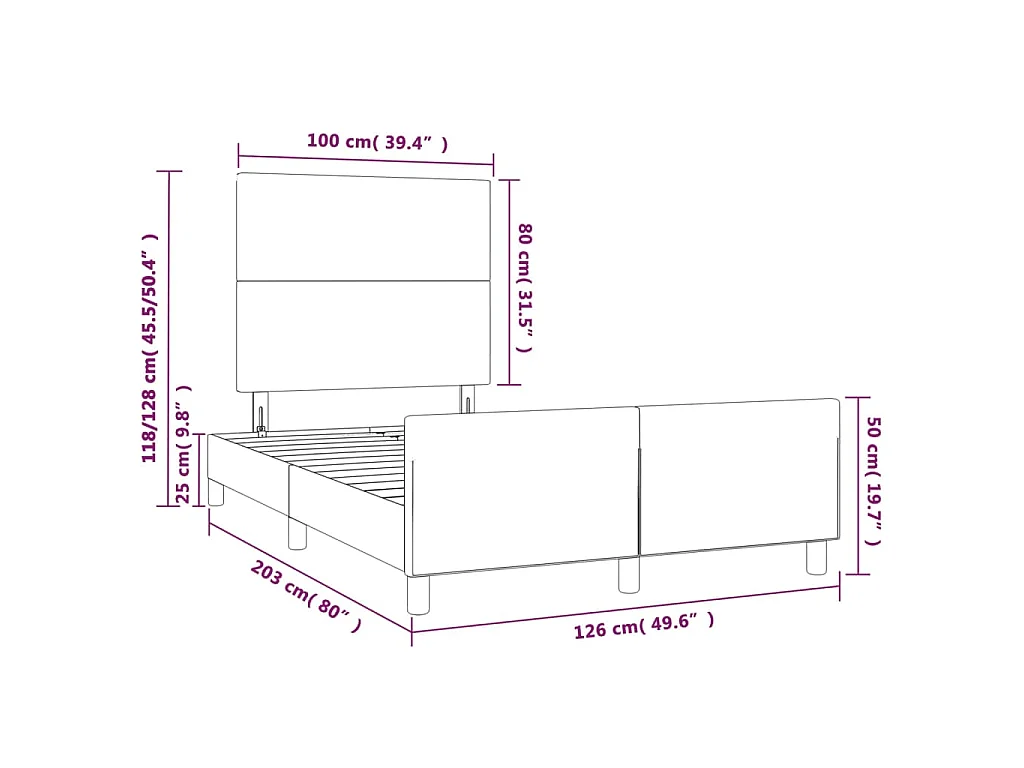 Cadre de lit sans matelas gris foncé 120x200 cm tissu