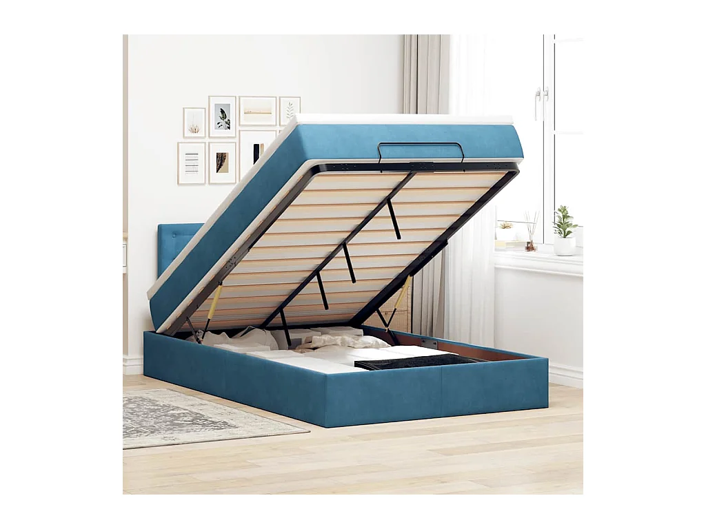 Lit ottoman avec matelas bleu foncé 120x190 cm velours