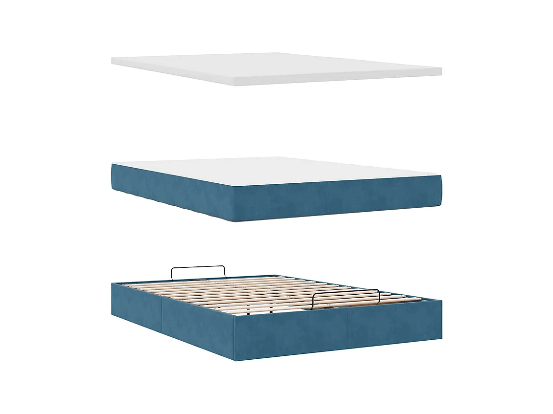 Lit ottoman avec matelas bleu foncé 120x190 cm velours
