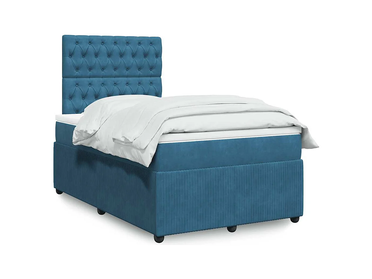 Sommier à lattes de lit et matelas bleu 120x200 cm velours