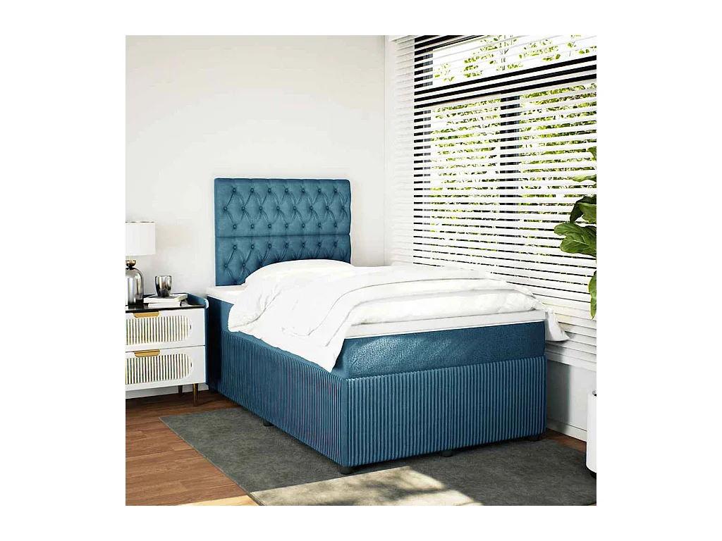 Sommier à lattes de lit et matelas bleu 120x200 cm velours