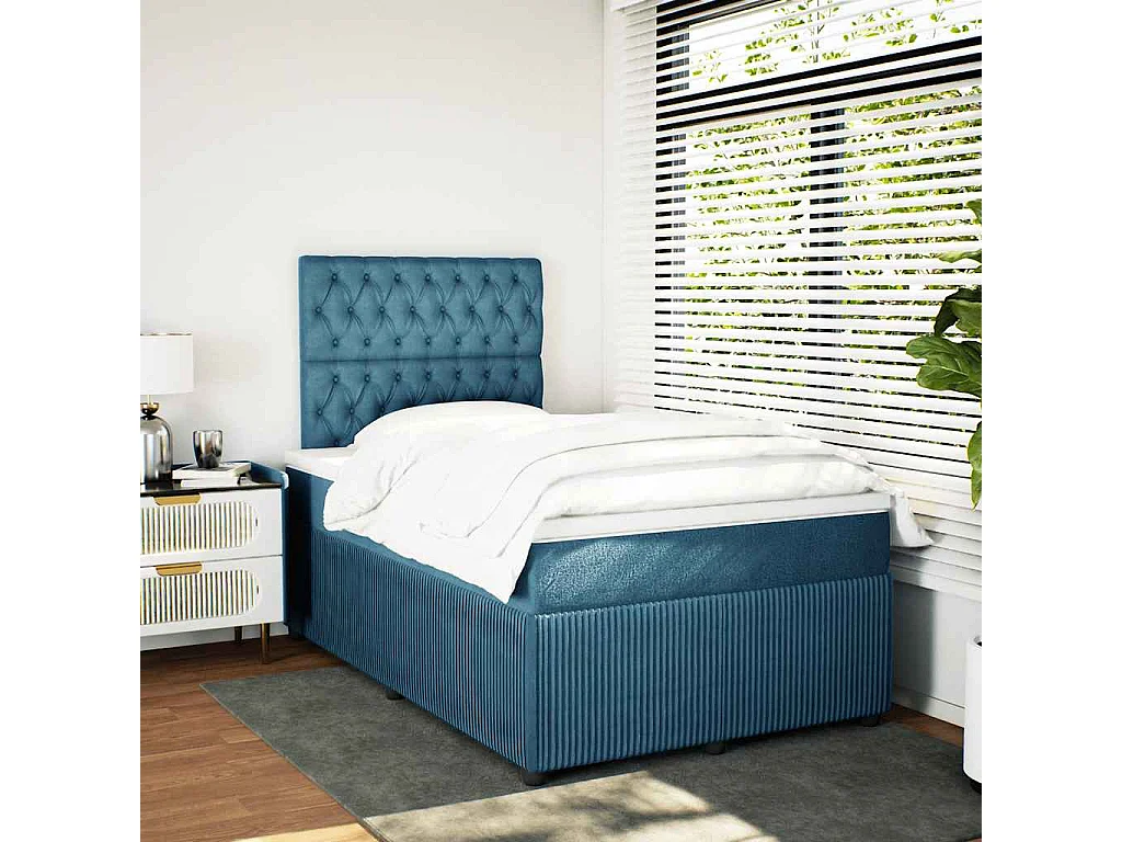 Cama boxspring com colchão 120x200 cm veludo azul