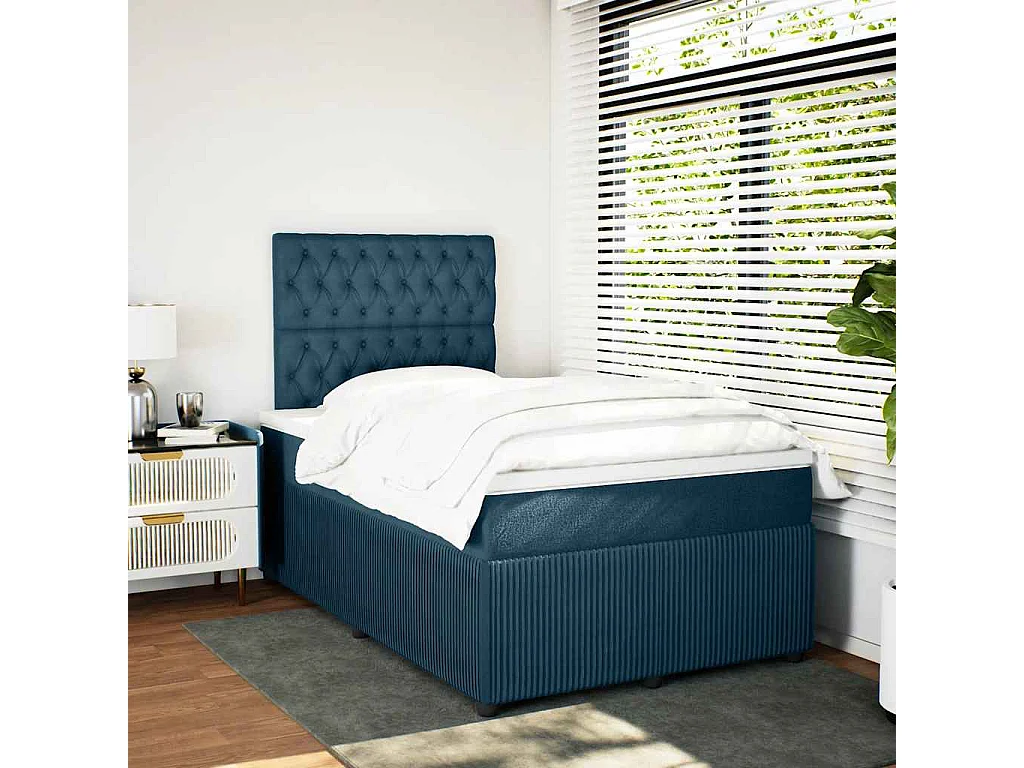 Sommier à lattes de lit et matelas bleu 120x200 cm velours