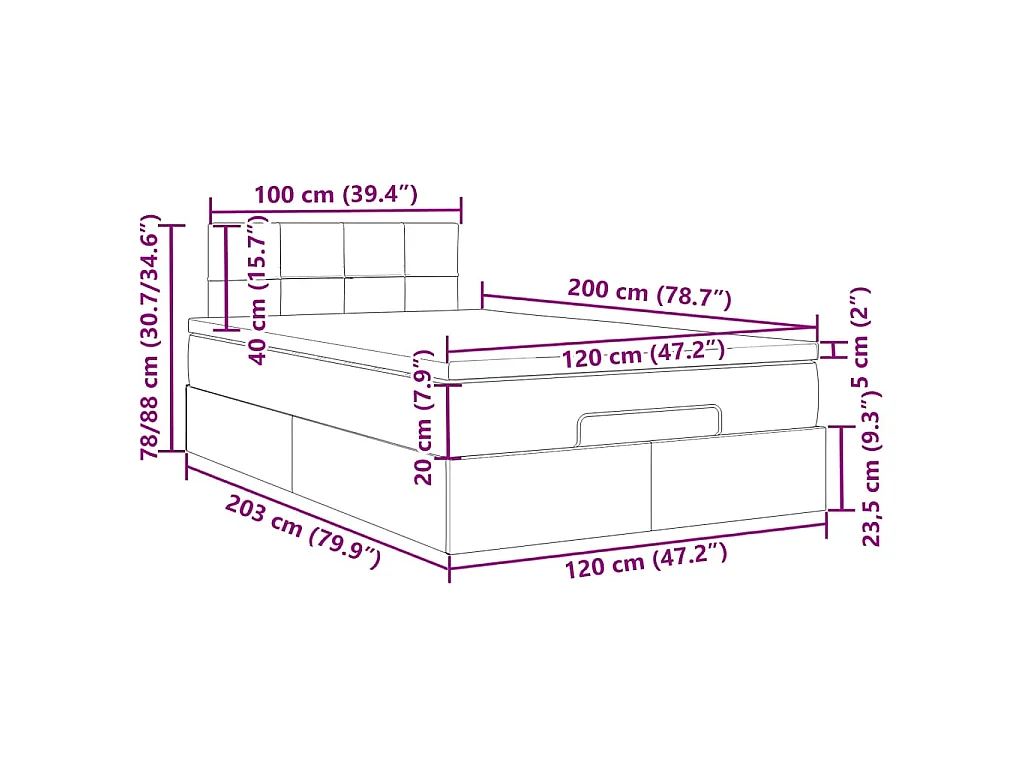 Ottoman-Bett mit Matratze Dunkelgrau 120x200 cm Samt