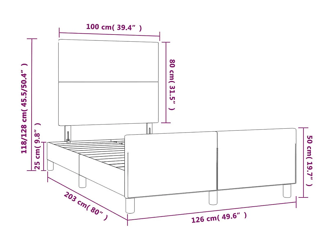 Cadre de lit sans matelas gris clair 120x200 cm tissu