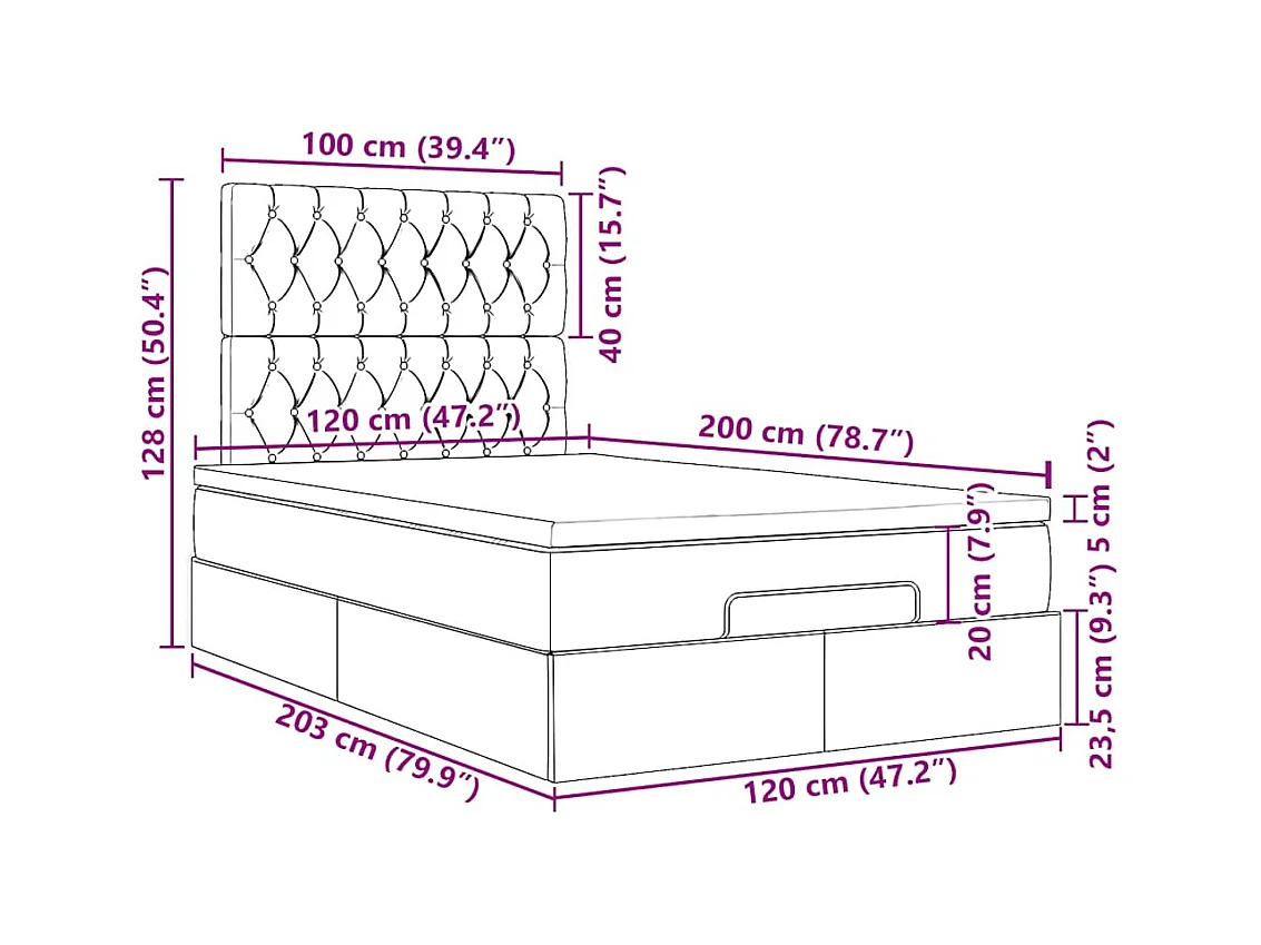 Ottoman bed met matrassen 120x200cm fluweel donkergrijs