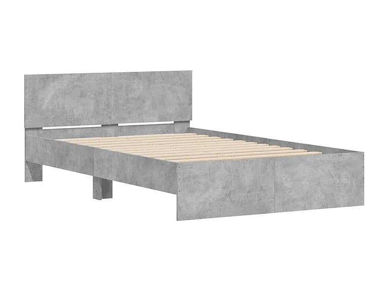 Estrutura cama cabeceira e luzes LED 120x200cm cinzento cimento