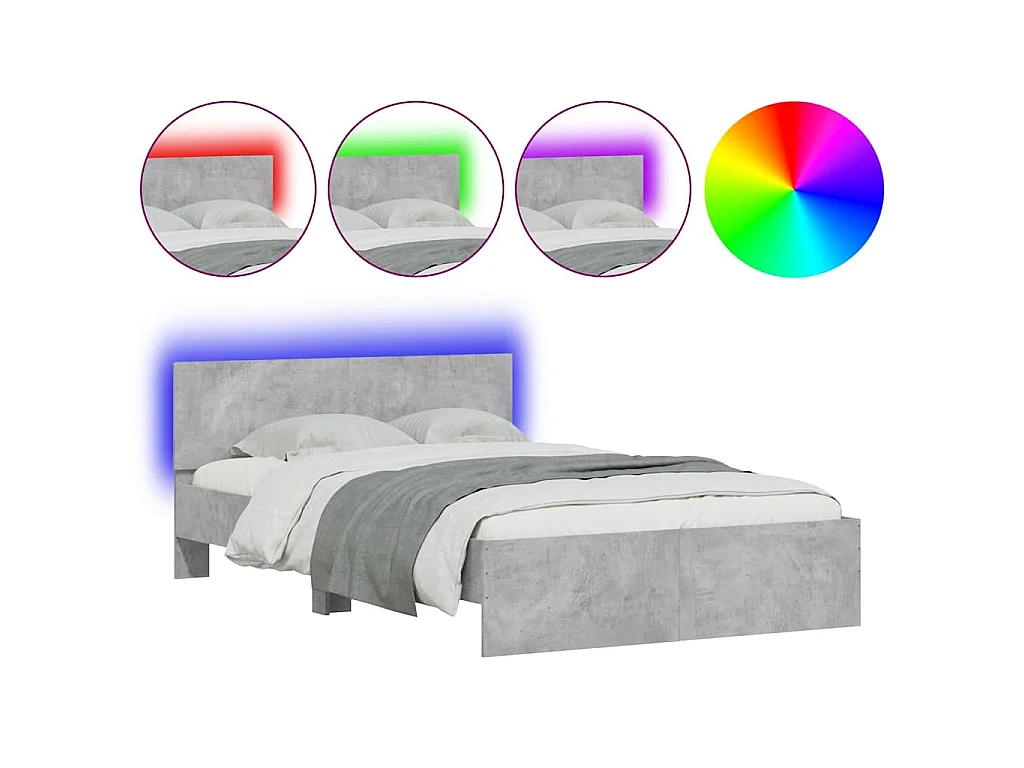 Bettgestell mit Kopfteil LED-Beleuchtung Betongrau 120x200 cm
