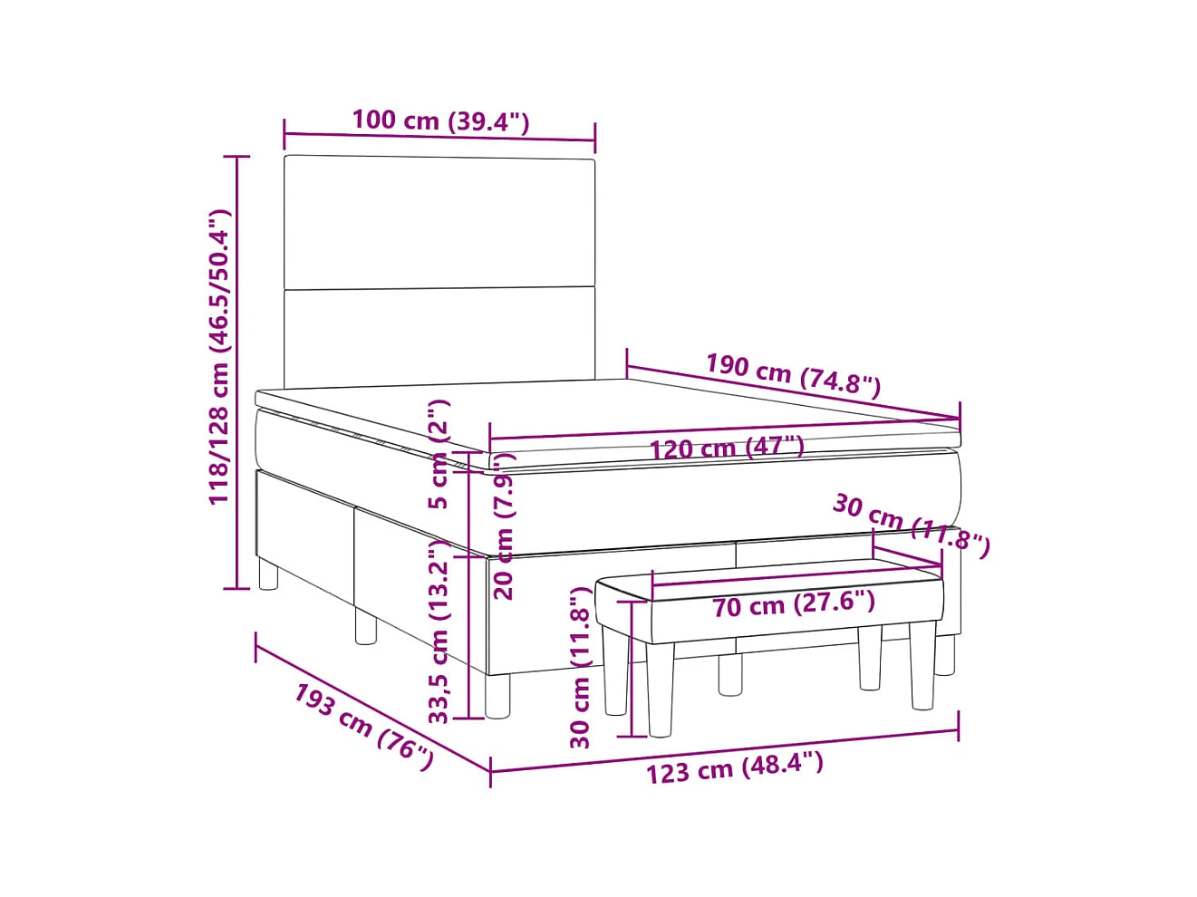 Boxspringbett mit Matratze Taupe 120x190 cm Stoff