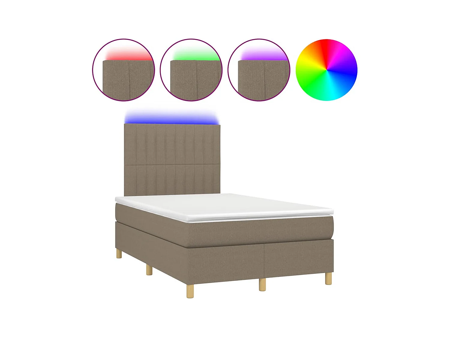 Sommier à lattes de lit matelas et LED taupe 120x190 cm tissu