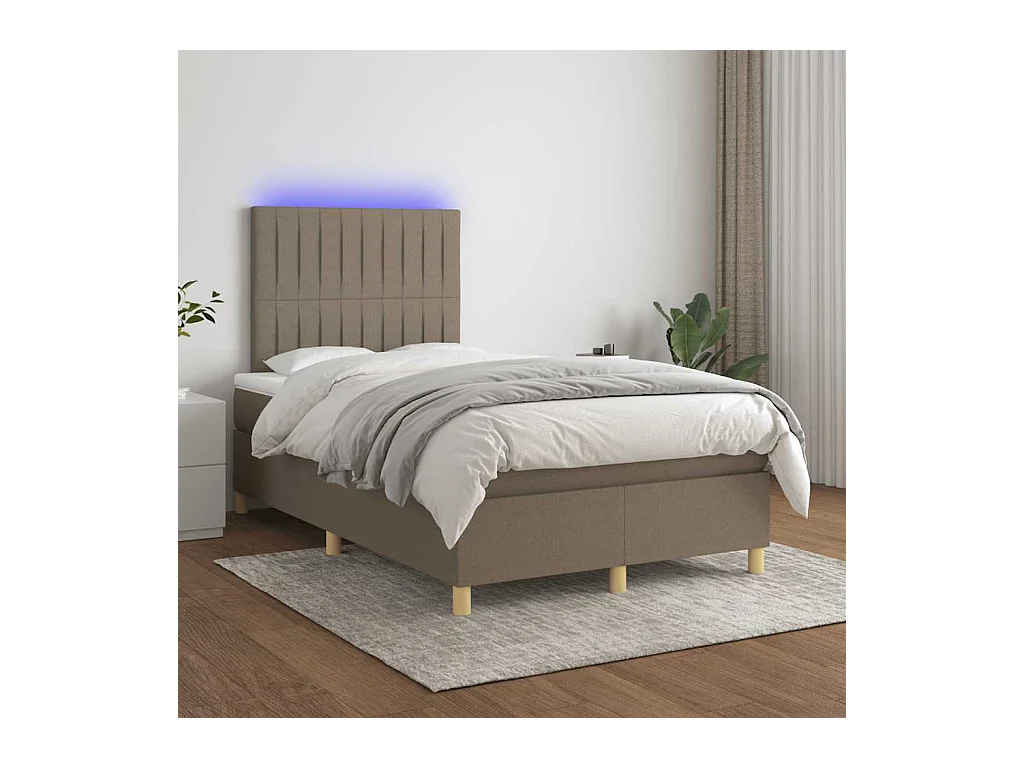 Sommier à lattes de lit matelas et LED taupe 120x190 cm tissu