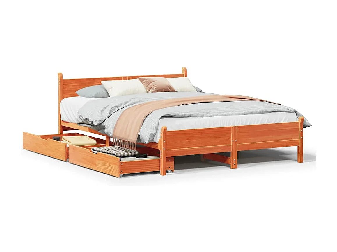 Cadre de lit sans matelas cire marron 120x200cm bois pin massif