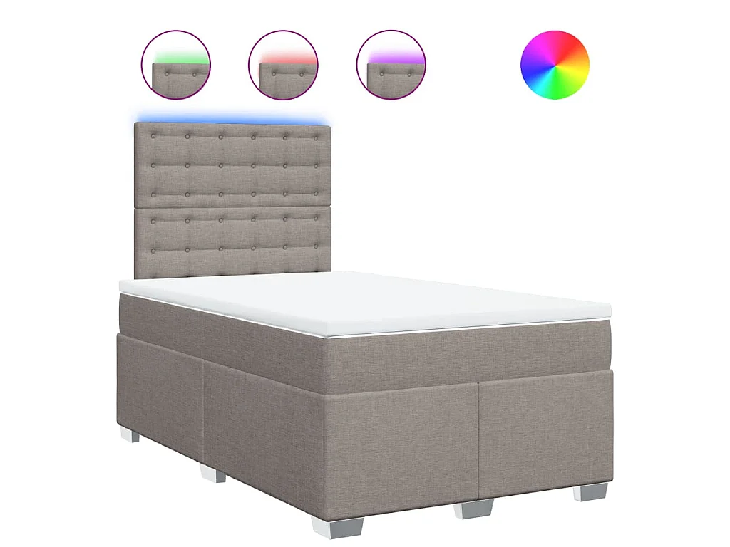 Cama box spring con colchón tela gris taupe 120x190 cm