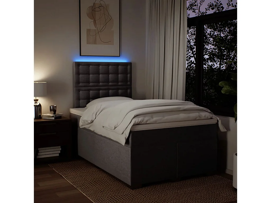Cama box spring con colchón tela gris taupe 120x190 cm