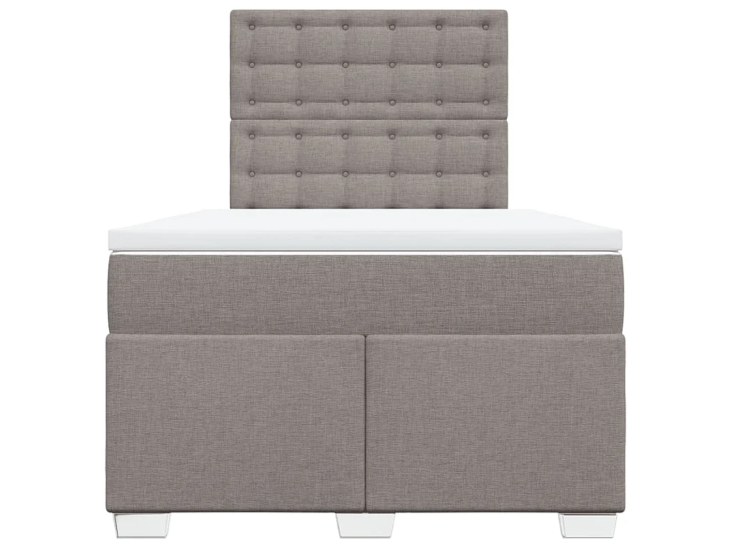Cama box spring con colchón tela gris taupe 120x190 cm