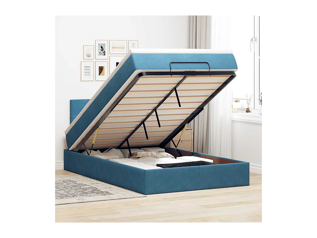 Lit ottoman avec matelas bleu foncé 120x190 cm velours