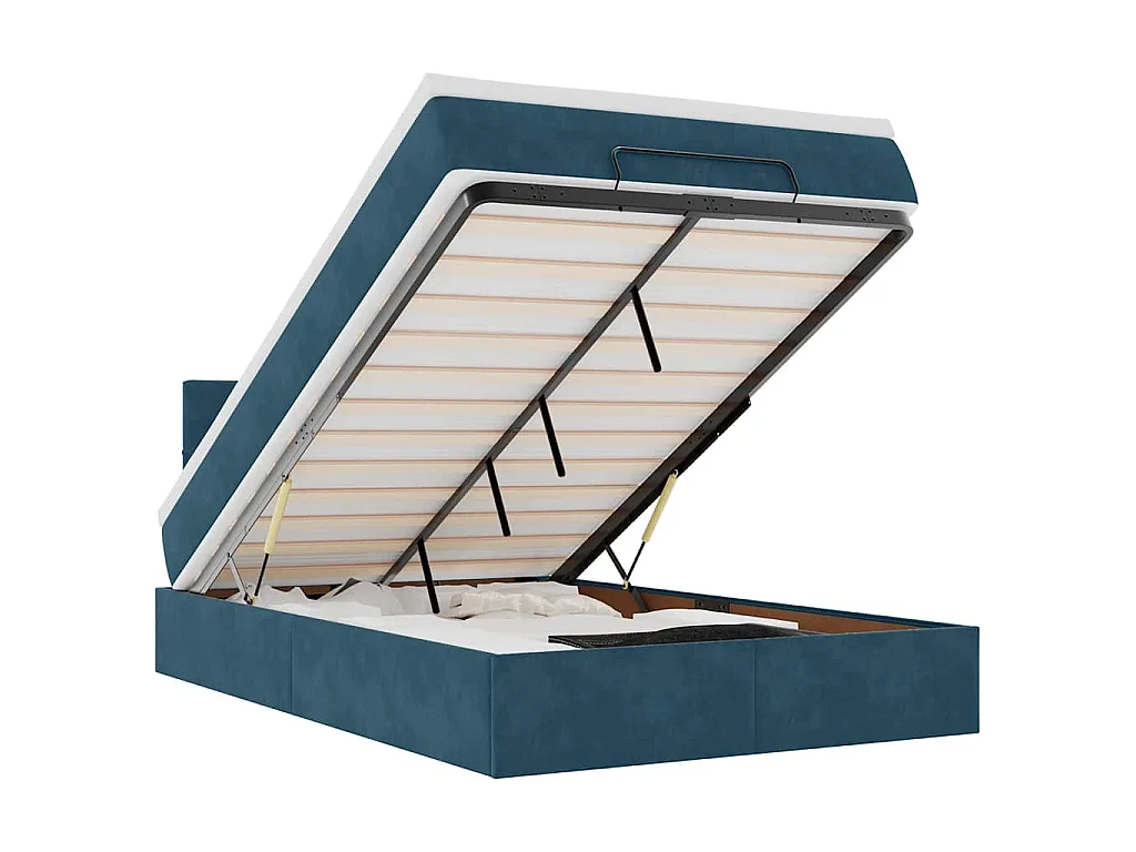 Cama otomana con colchón 120x190 cm terciopelo azul oscuro