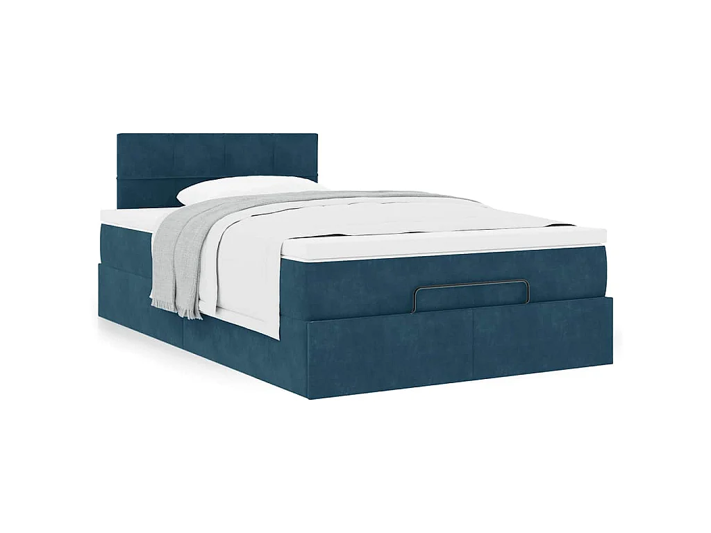 Cama otomana con colchón 120x190 cm terciopelo azul oscuro