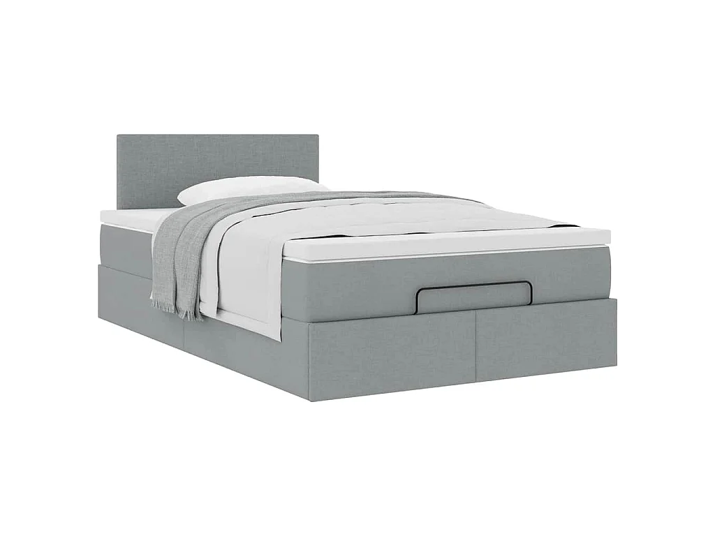 Lit ottoman avec matelas gris clair 120x200 cm tissu