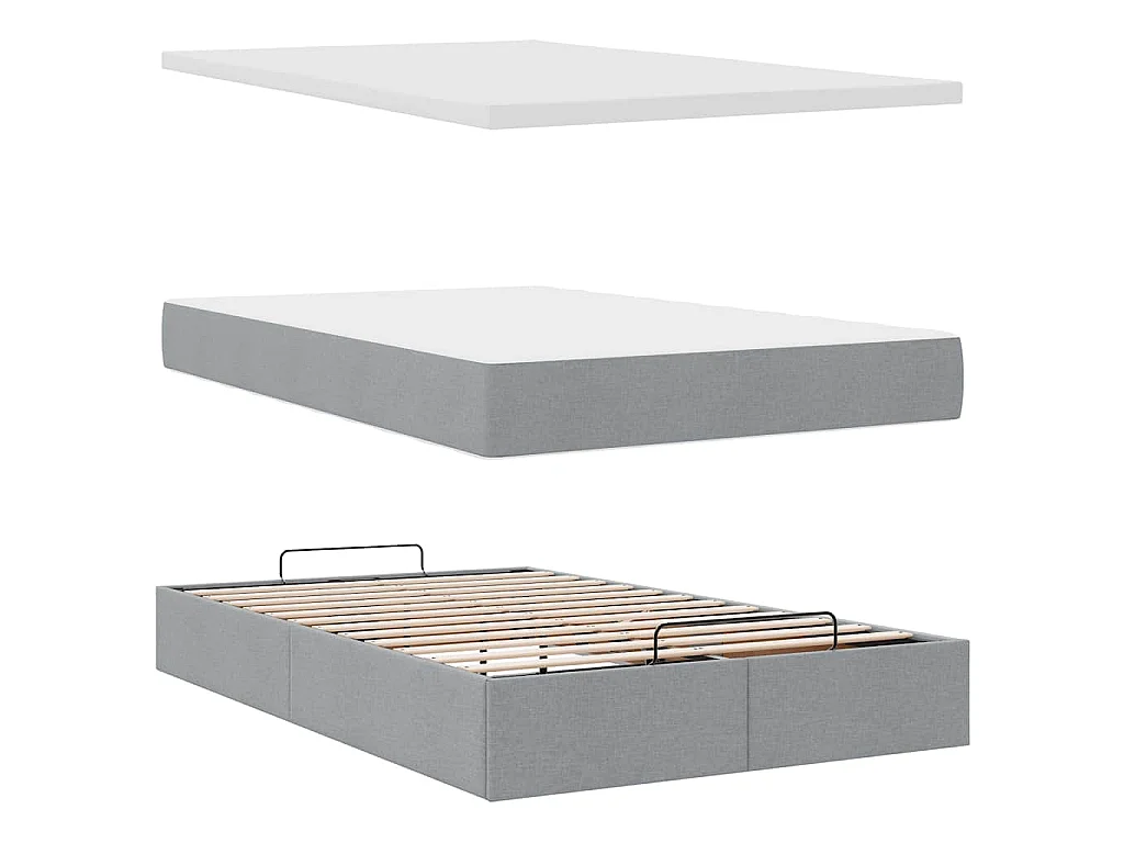 Lit ottoman avec matelas gris clair 120x200 cm tissu