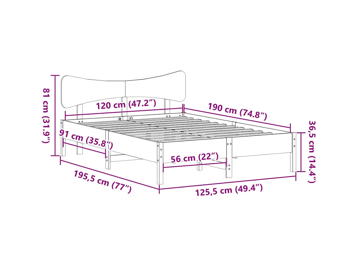 Cadre de lit sans matelas 120x190 cm bois de pin massif