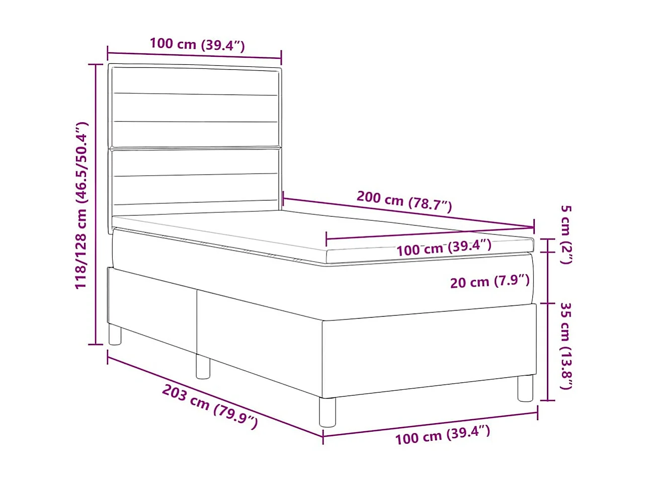 Lit à ressorts avec matelas Crème 100 x 200 cm tissu