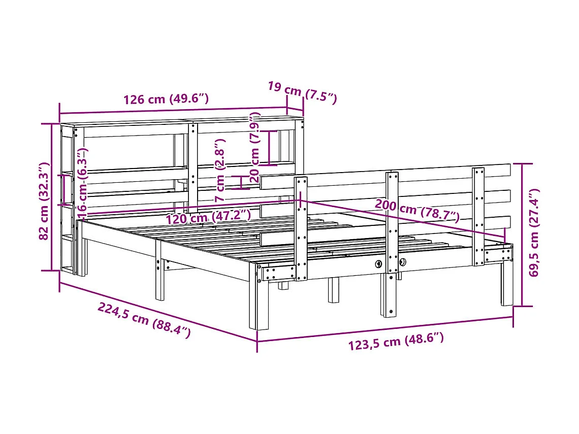 Cadre de lit et tête de lit sans matelas cire marron 120x200 cm