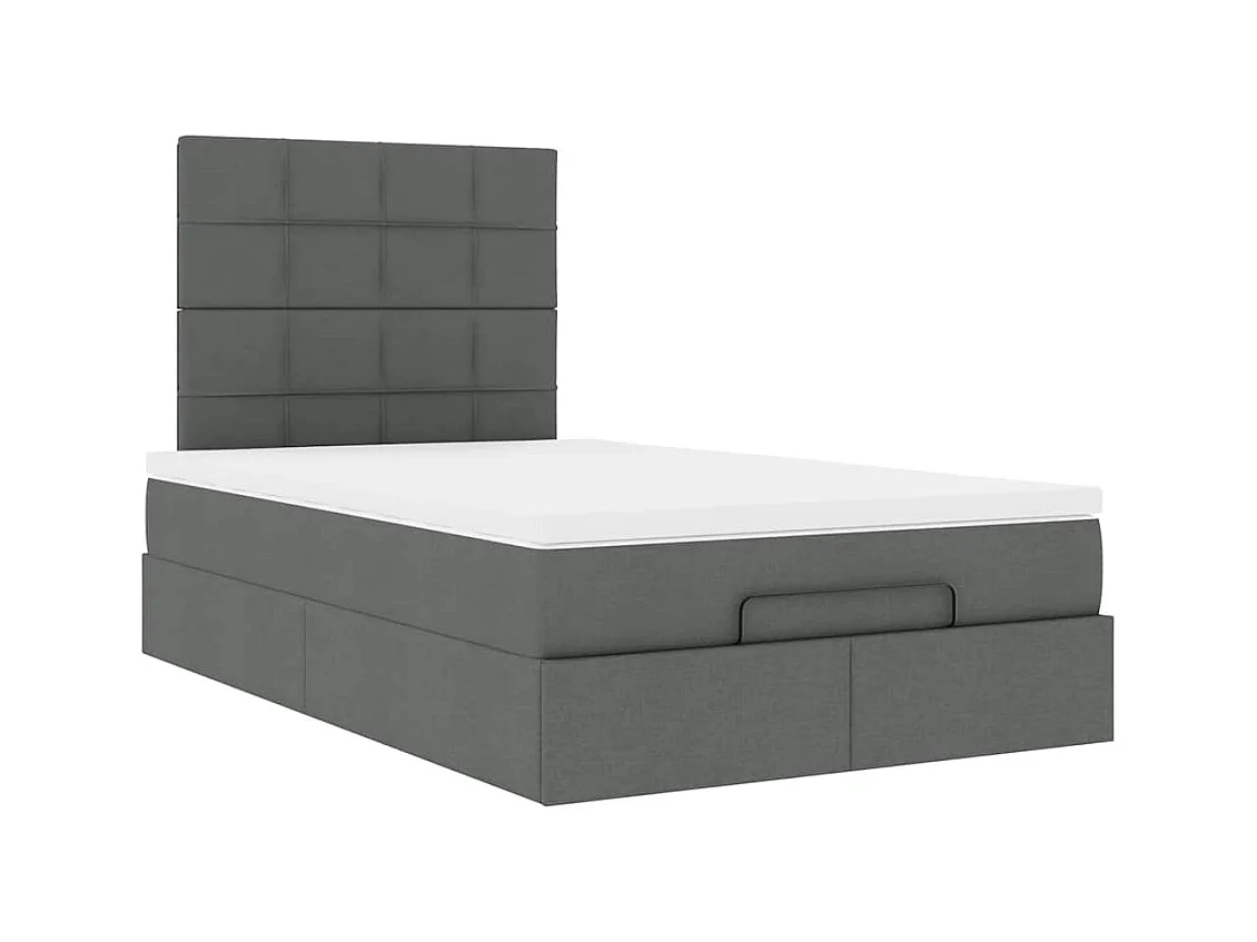 Cadre de lit ottoman avec matelas gris foncé 120x190 cm tissu