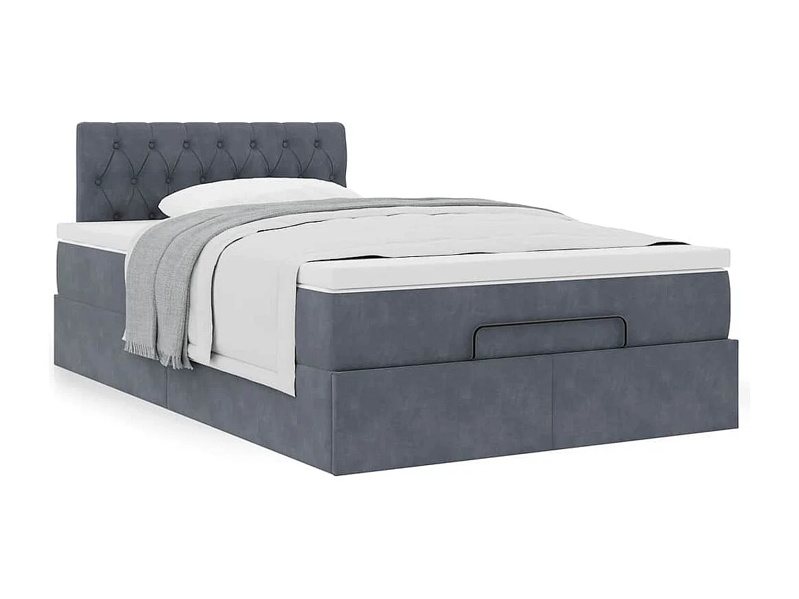 Cama otomana con colchón 120x190 cm terciopelo gris oscuro