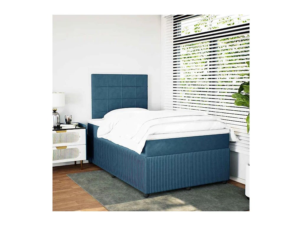 Sommier à lattes de lit et matelas bleu 120x200 cm velours