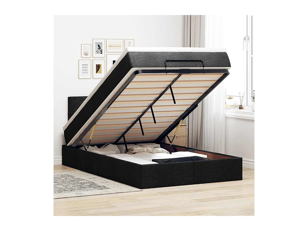 Lit ottoman avec matelas noir 120x200 cm tissu