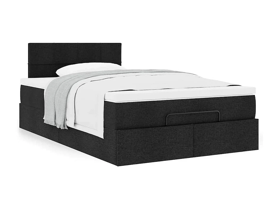 Pouf Letto con Materasso Nero 120x200 cm in Tessuto